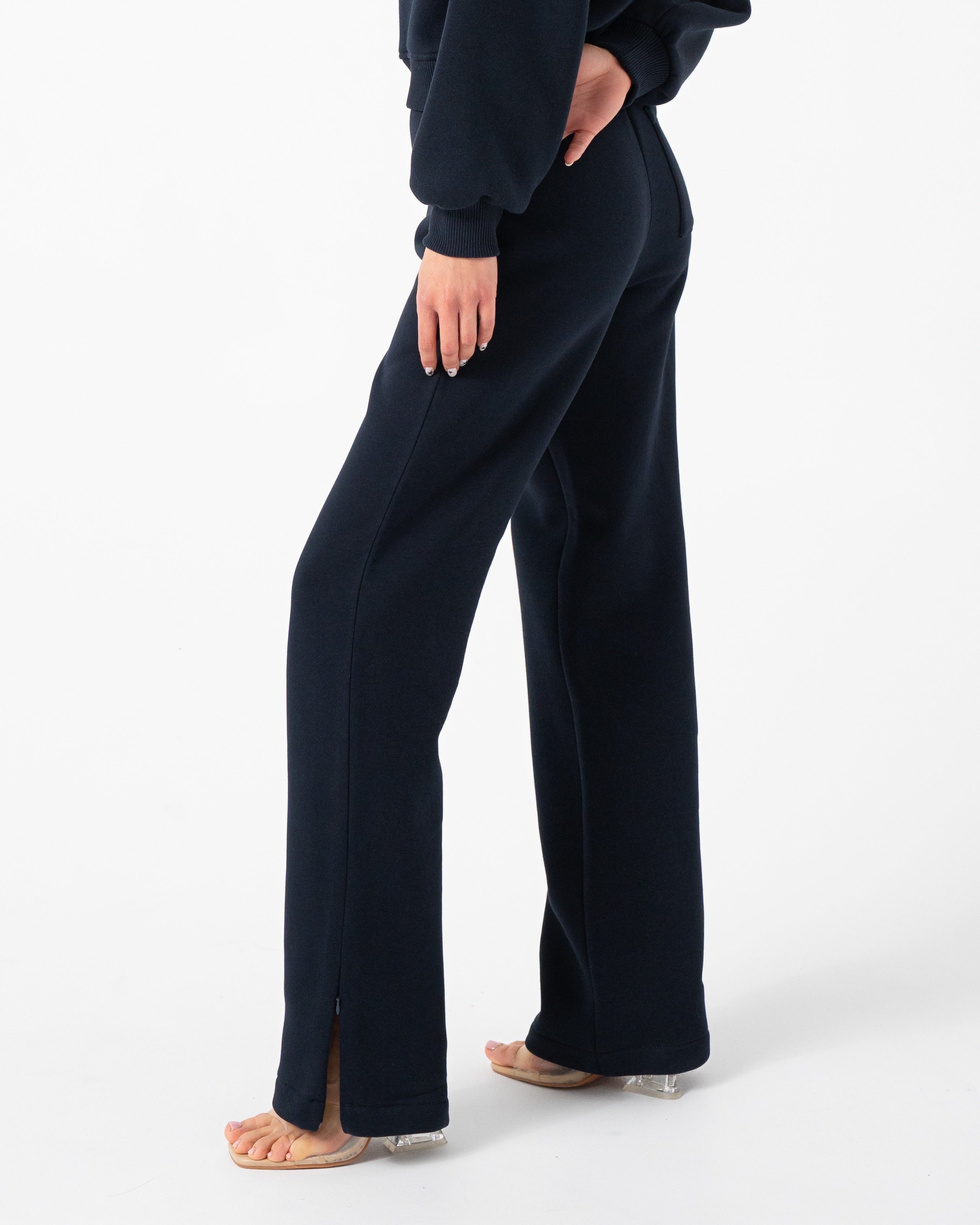 Navy Blue Wide Leg Zip Pants