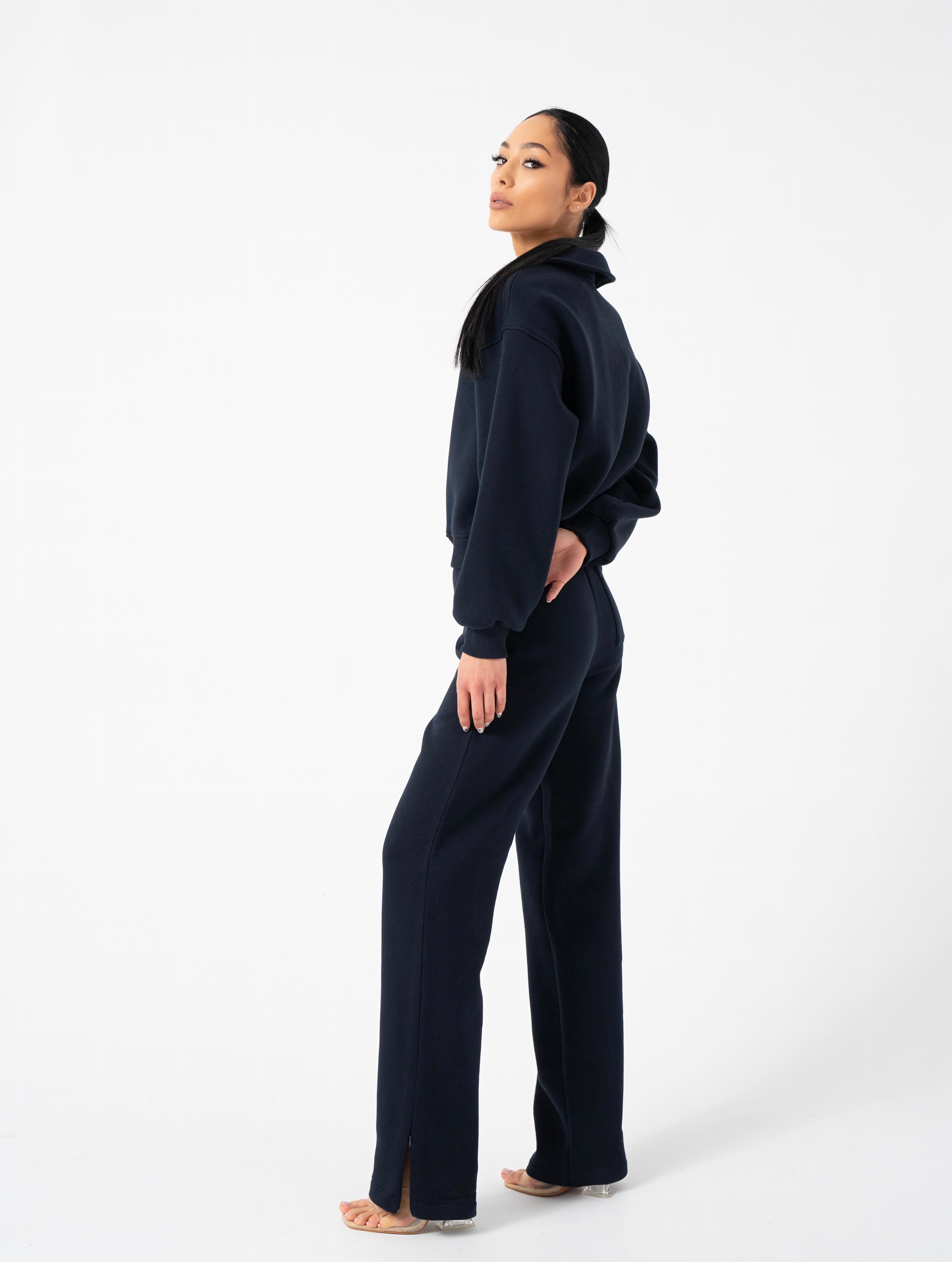 Navy Blue Wide Leg Zip Pants